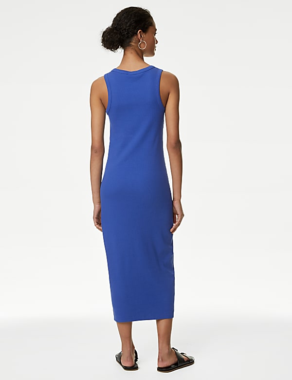 Gaun Bodycon Midi Berusuk Bahan Katun - ID