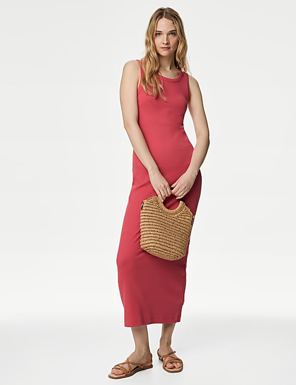 Cotton Rich Ribbed Midi Bodycon Dress