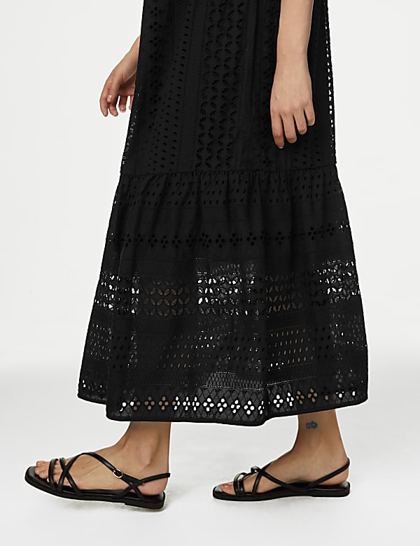 Pure Cotton Broderie Midi Tiered Dress - DE