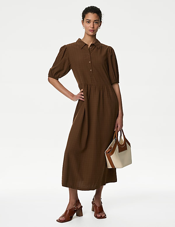Modal Rich Checked Midi Shirt Dress BLACK Dresses M S MY
