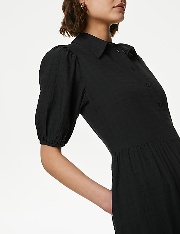 Gaun Kemeja Midi Motif Kotak-Kotak Kain Modal - ID