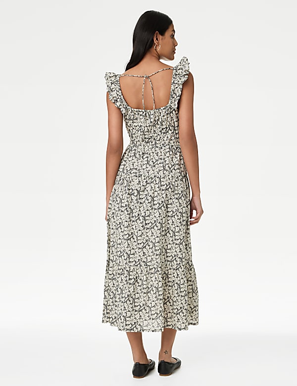 Pure Cotton Printed Midi Tiered Dress