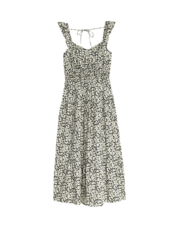 Pure Cotton Printed Midi Tiered Dress