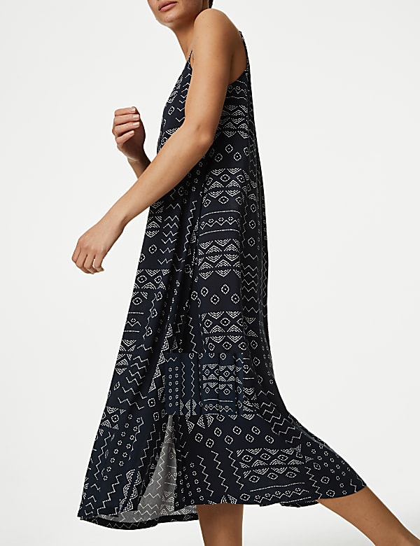 Printed Square Neck Midi Cami Slip Dress