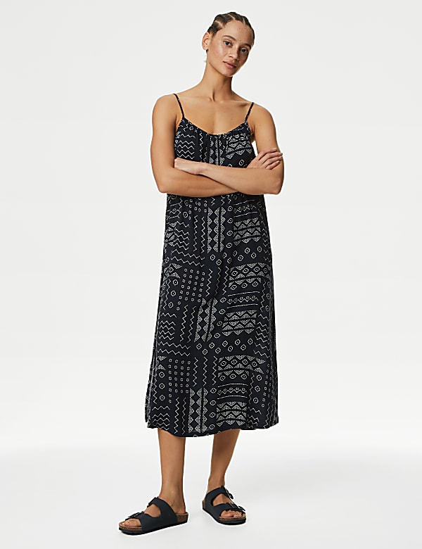 Printed Square Neck Midi Cami Slip Dress