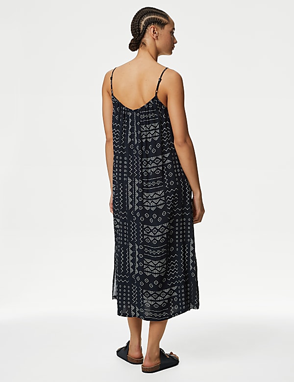 Printed Square Neck Midi Cami Slip Dress