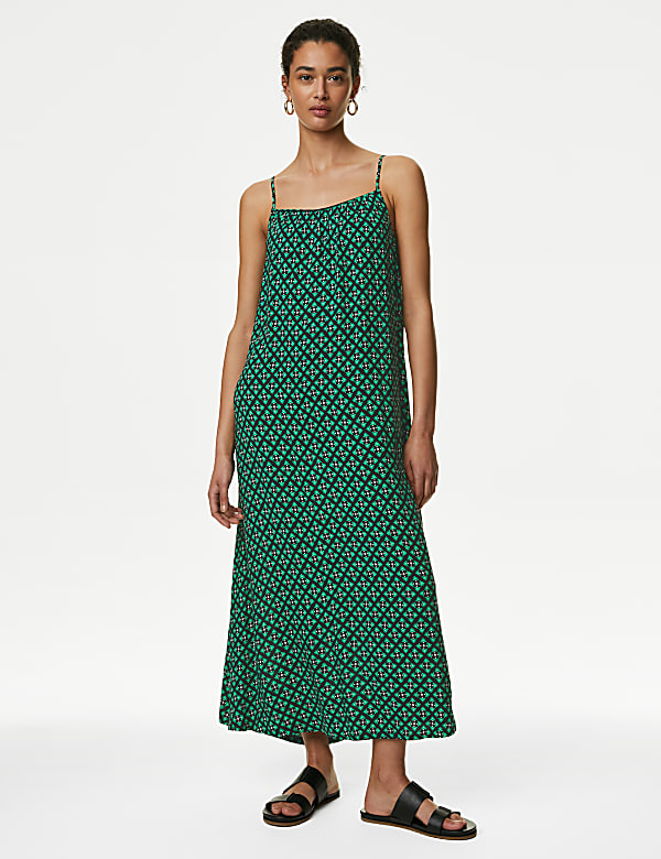 Printed Square Neck Midi Cami Slip Dress