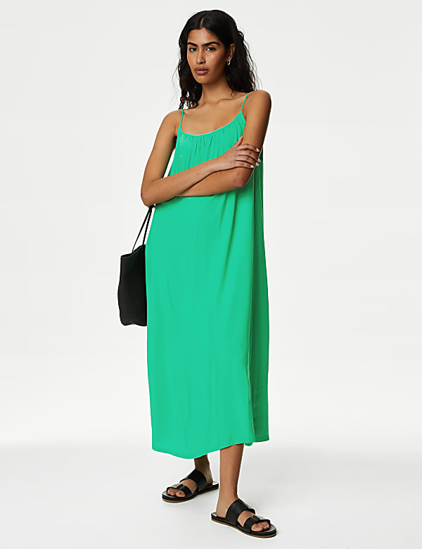 Square Neck Strappy Midi Cami Slip Dress