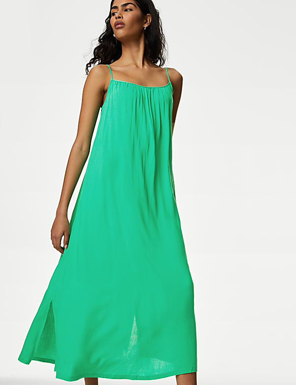Square Neck Strappy Midi Cami Slip Dress