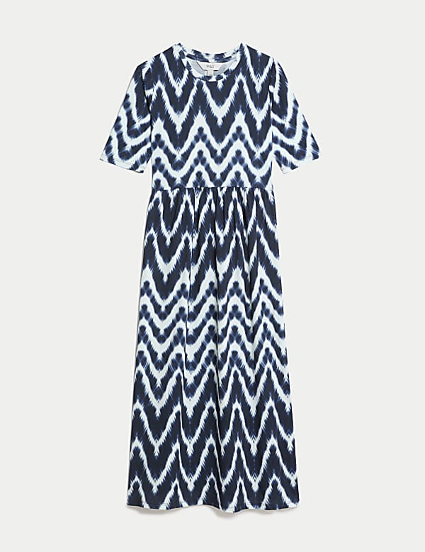 Pure Cotton Geometric Midi Waisted Dress - VN
