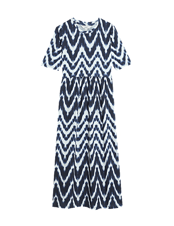 Pure Cotton Geometric Midi Waisted Dress