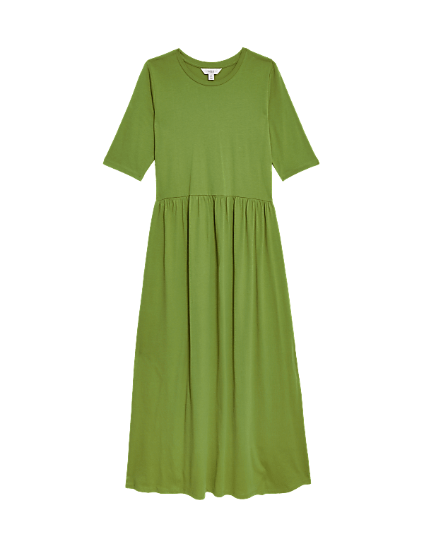 Jersey Round Neck Midi Waisted Dress
