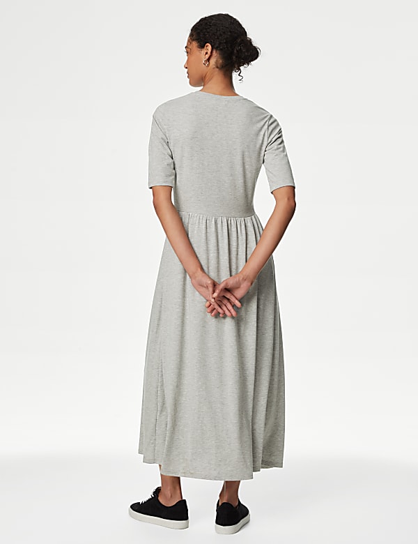 Jersey Round Neck Midi Waisted Dress