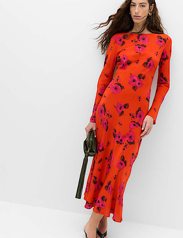 Floral Round Neck Midaxi Column Dress