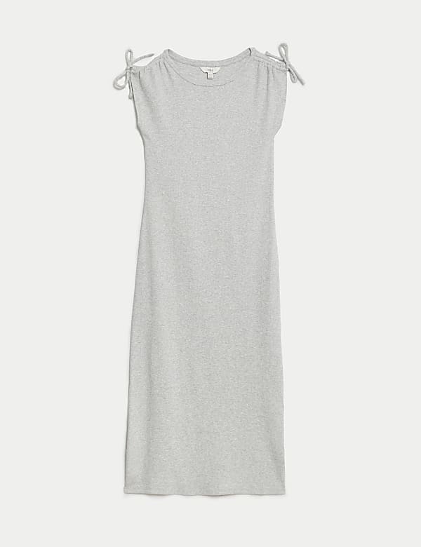Robe midi coupe droite en coton à col rond et motif ruché - CA