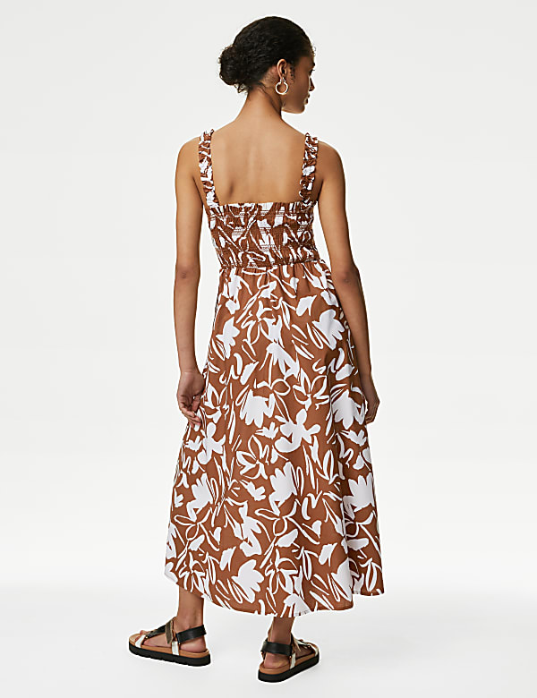Pure Cotton Printed Midi Waisted Cami Dress