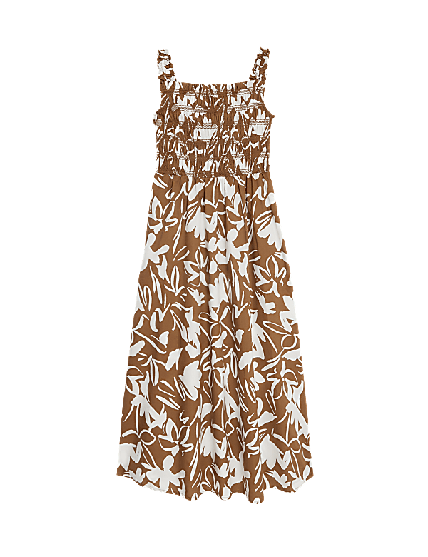 Pure Cotton Printed Midi Waisted Cami Dress
