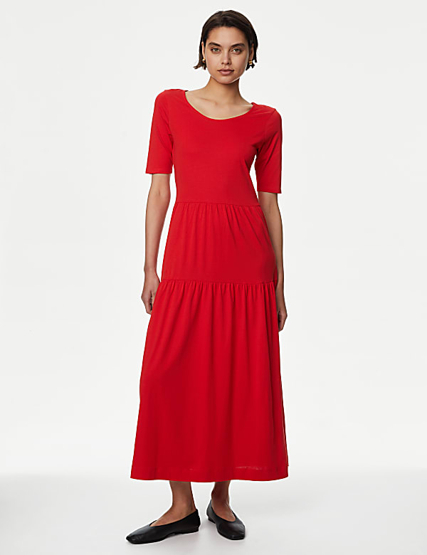 Jersey Midi Tiered Dress