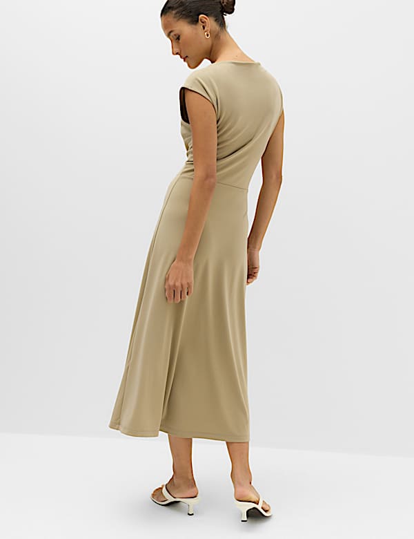 Jersey Tie Waist Midi Waisted Dress - LU