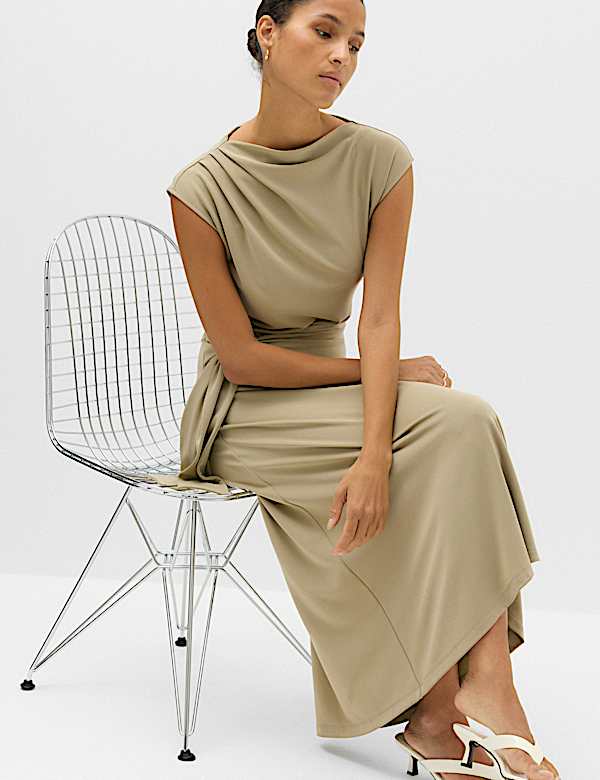 Jersey Tie Waist Midi Waisted Dress - LU