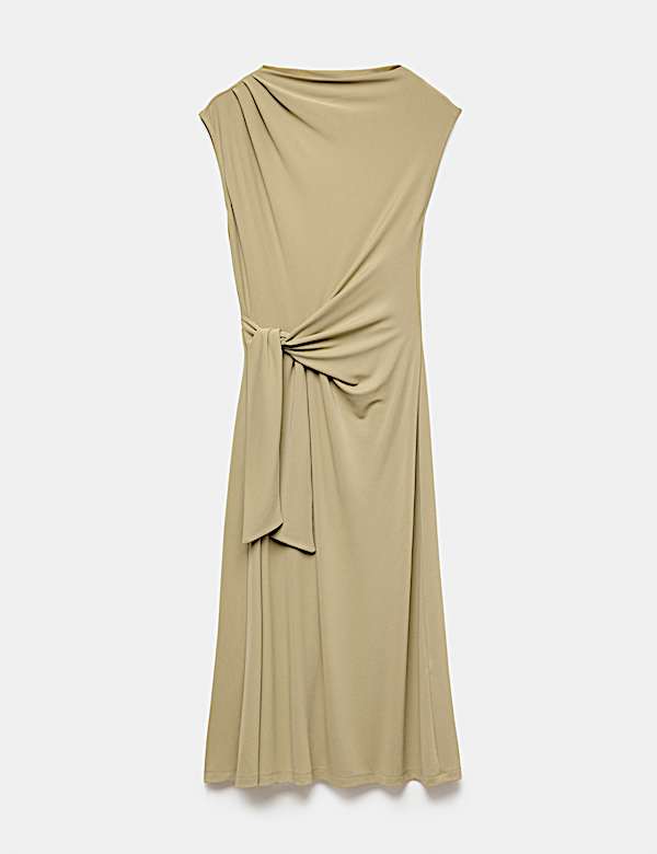 Jersey Tie Waist Midi Waisted Dress - LU