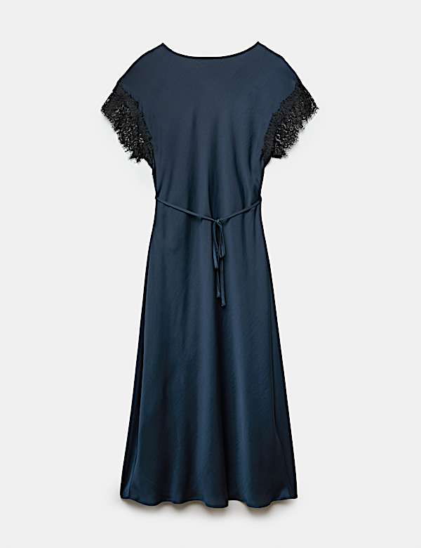 Satin Lace Insert Midi Waisted Dress - JE