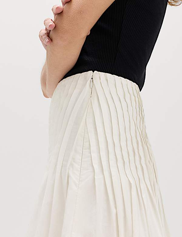 Pure Cotton Pleated Midi A-Line Skirt