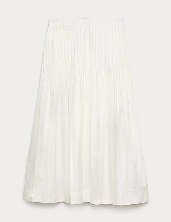 Pure Cotton Pleated Midi A-Line Skirt