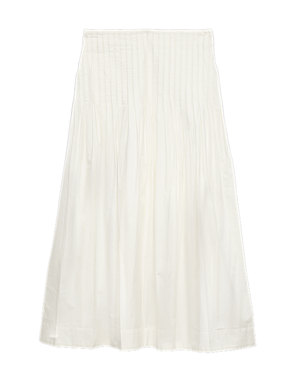 Pure Cotton Pleated Midi A-Line Skirt