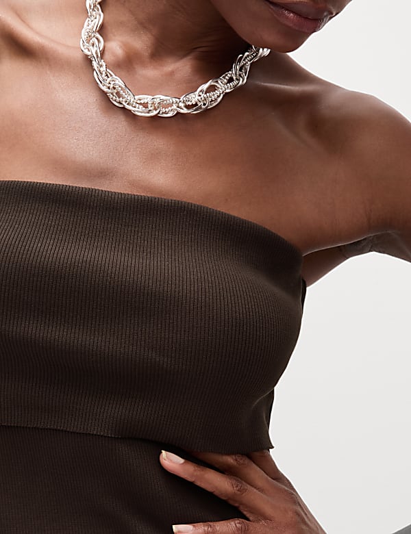 Cotton Rich Ribbed Bandeau Midi Dress - CA