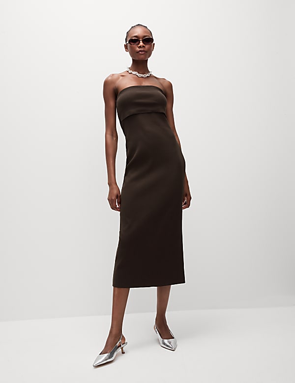 Cotton Rich Ribbed Bandeau Midi Dress - CA