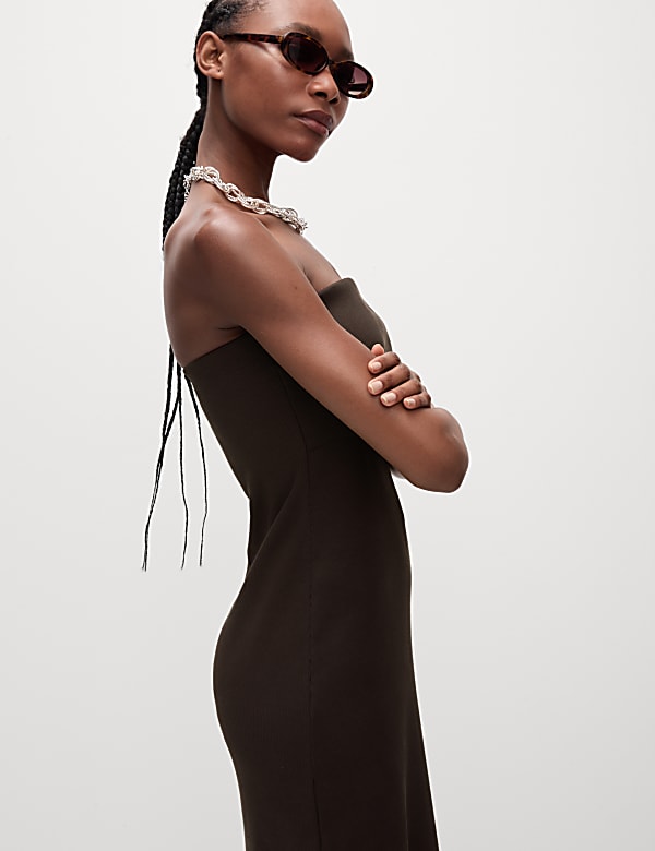 Cotton Rich Ribbed Bandeau Midi Dress - CA