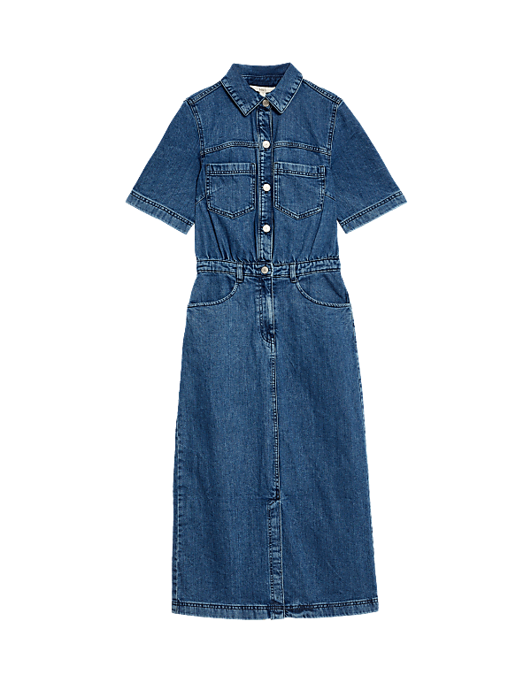 Pure Cotton Denim Midi Utility Dress
