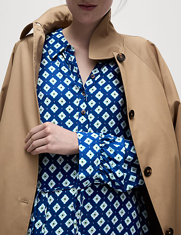 Printed Tie Waist Midi Shirt Dress