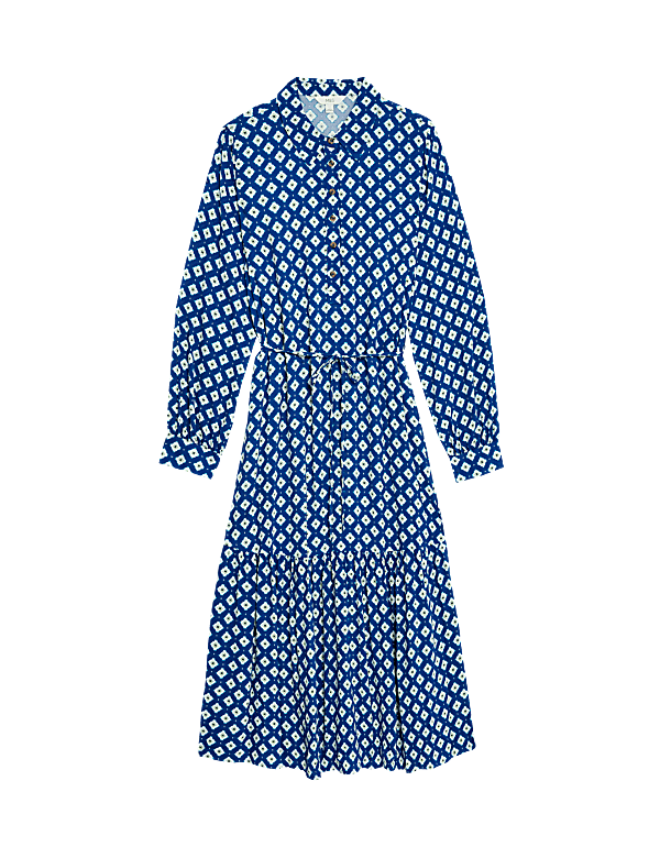 Printed Tie Waist Midi Shirt Dress