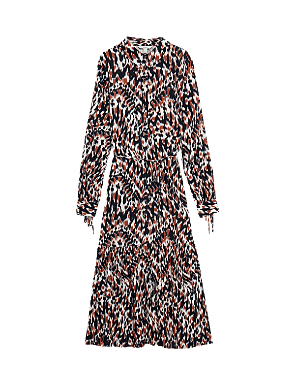 Printed Tie Waist Midi Shirt Dress