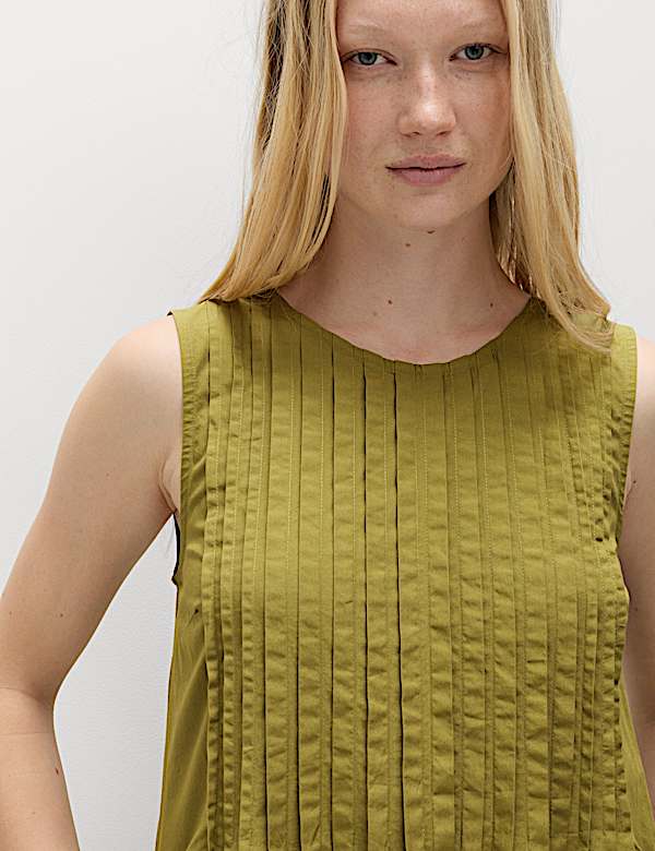 Pure Cotton Pintuck Midi Relaxed Dress