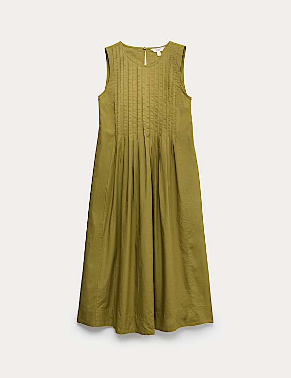 Pure Cotton Pintuck Midi Relaxed Dress