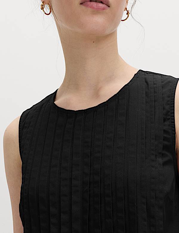 Pure Cotton Pintuck Midi Relaxed Dress