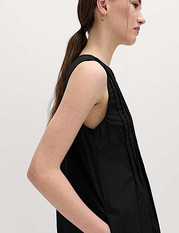 Pure Cotton Pintuck Midi Relaxed Dress