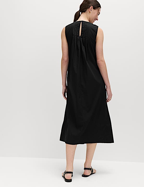 Pure Cotton Pintuck Midi Relaxed Dress