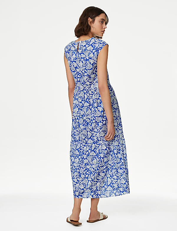 Pure Cotton Printed Pintuck Midi Tiered Dress