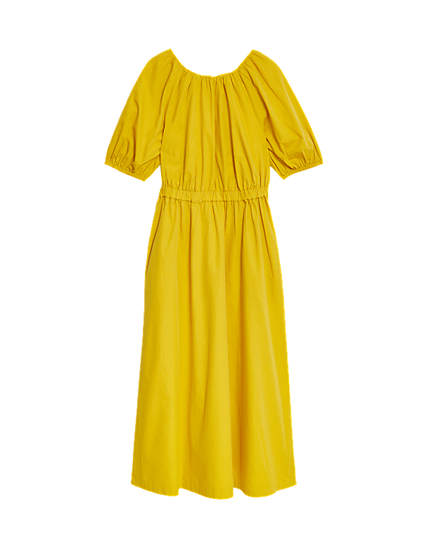 Pure Cotton Round Neck Midi Waisted Dress