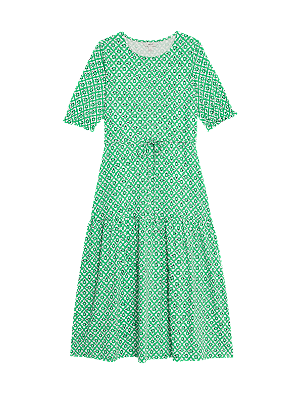 Jersey Printed Tie Detail Midi Tea Dress