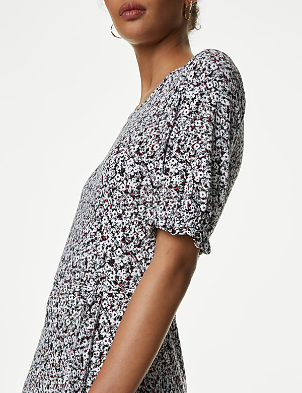 Jersey Printed Tie Detail Midi Tea Dress