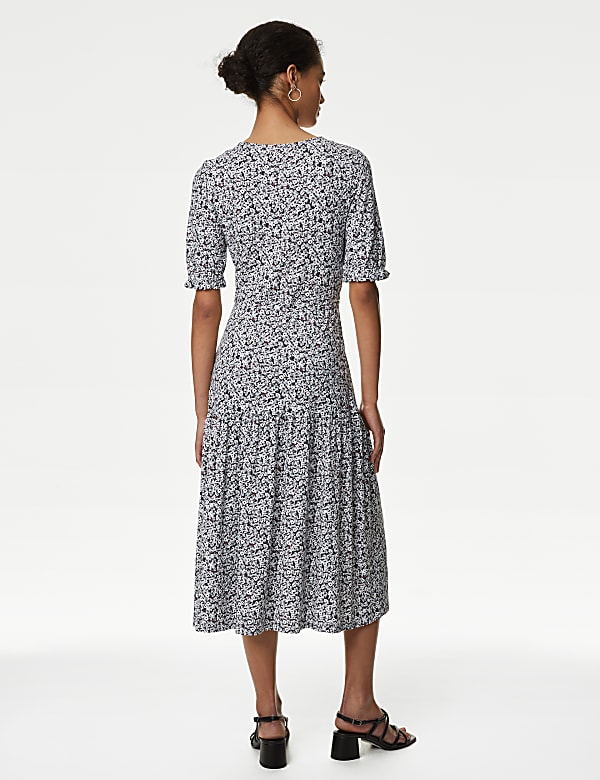 Jersey Printed Tie Detail Midi Tea Dress