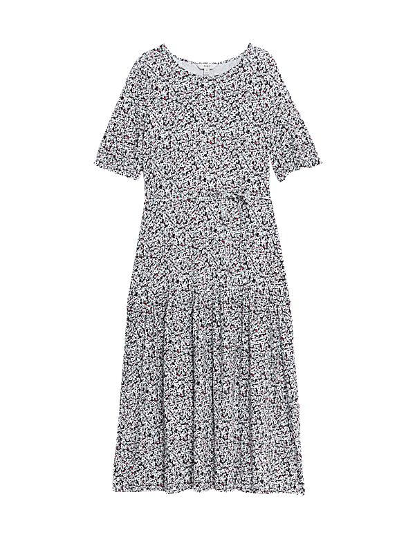 Jersey Printed Tie Detail Midi Tea Dress