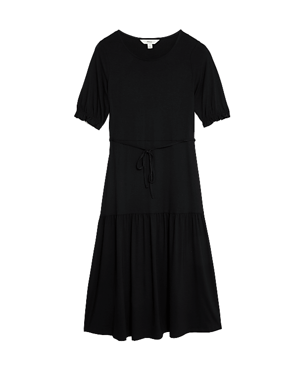 Jersey Tie Detail Midi Tea Dress
