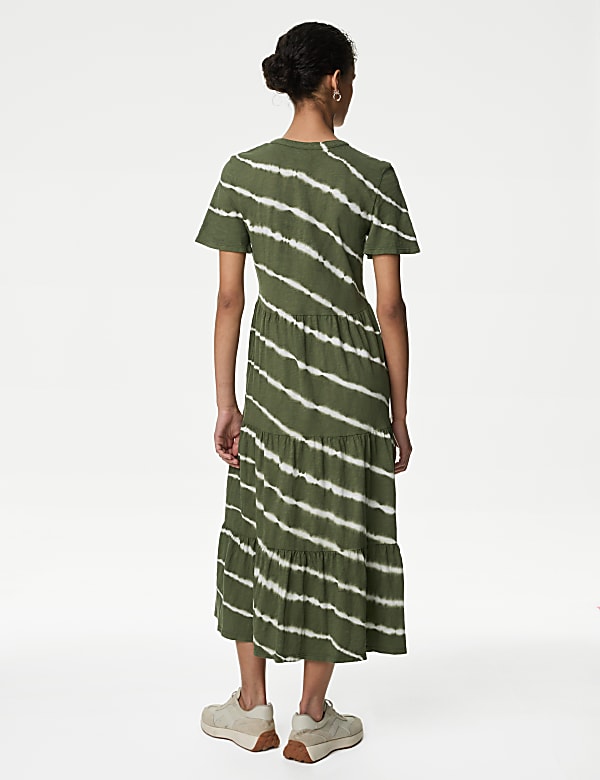 Pure Cotton Printed V-Neck Midi Tiered Dress