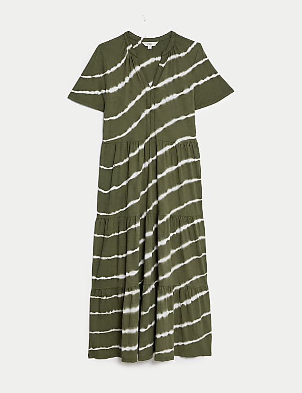 Pure Cotton Printed V-Neck Midi Tiered Dress - IT